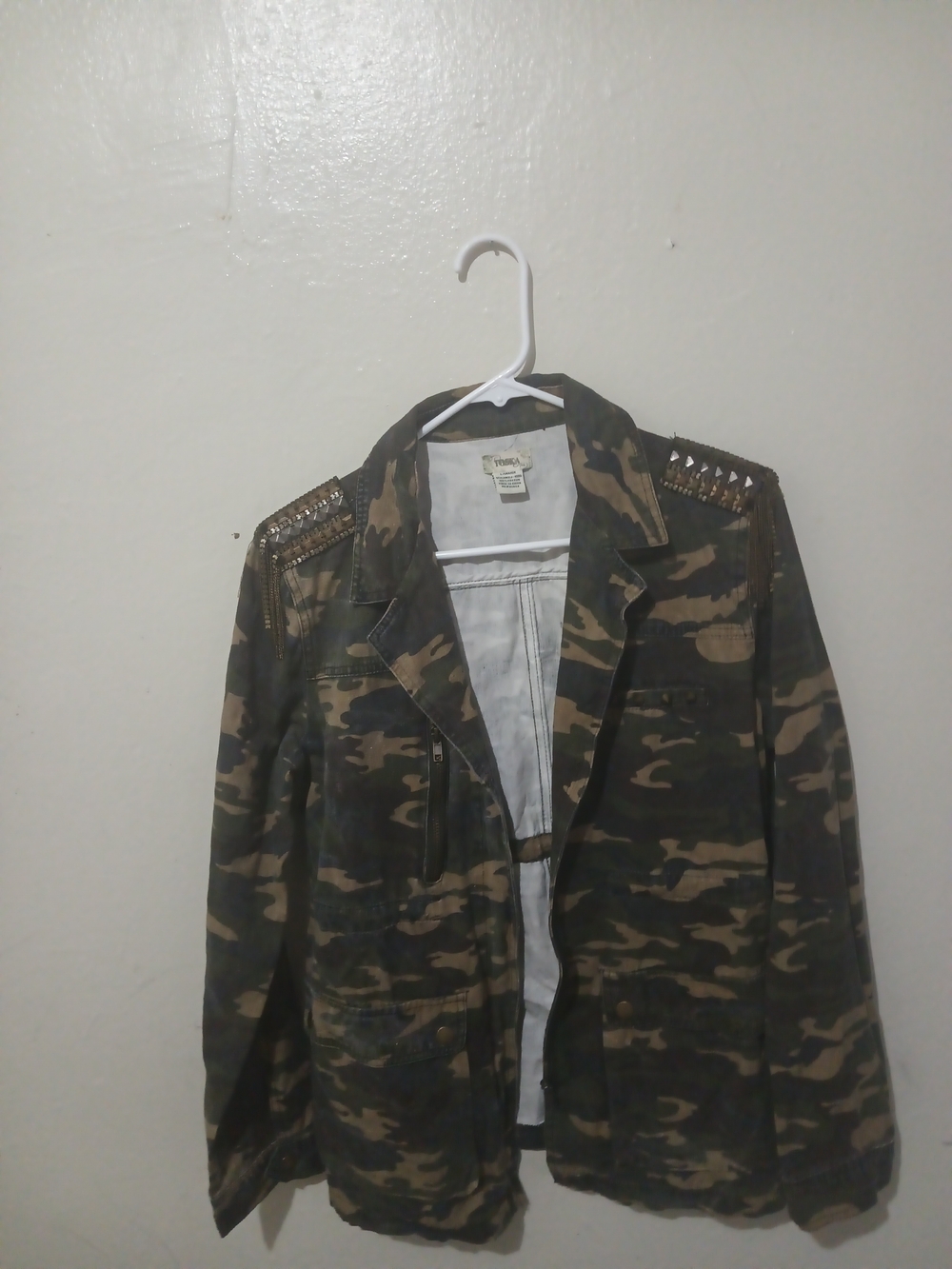 Camo Utility Jacket with Studded Shoulders